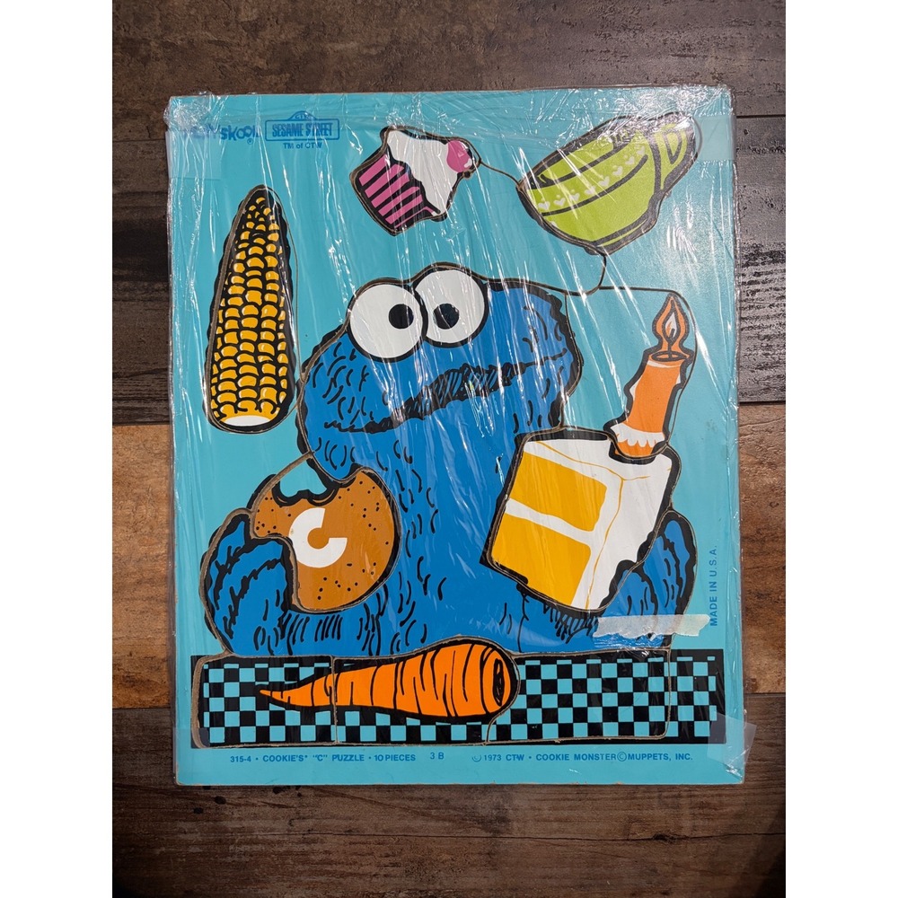 Vintage‎ 1973 Playskool Sesame Street Cookie Monster Wood Puzzle 315-4 10 Piece